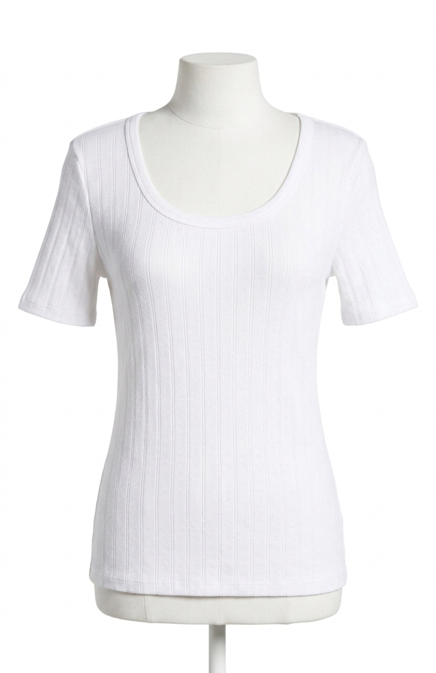 NEW MICHAEL STARS cecile pointelle short sleeve crew tee in whtie